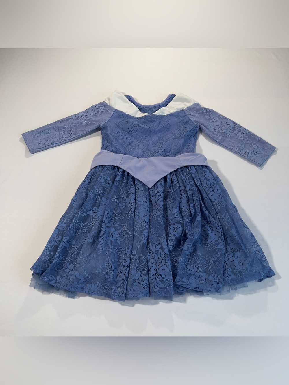 Girls Blue Lace Formal Dress with White Collar - Picture 6 of 6